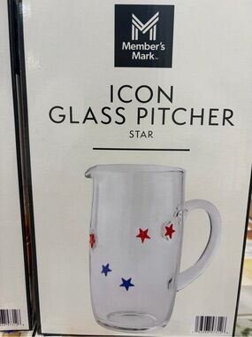 Clear Glass Pitcher with Red & Blue Star Accents